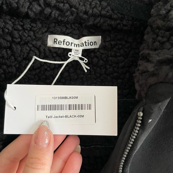 Reformation Shearling Jacket Coat Black - Picture 5 of 6